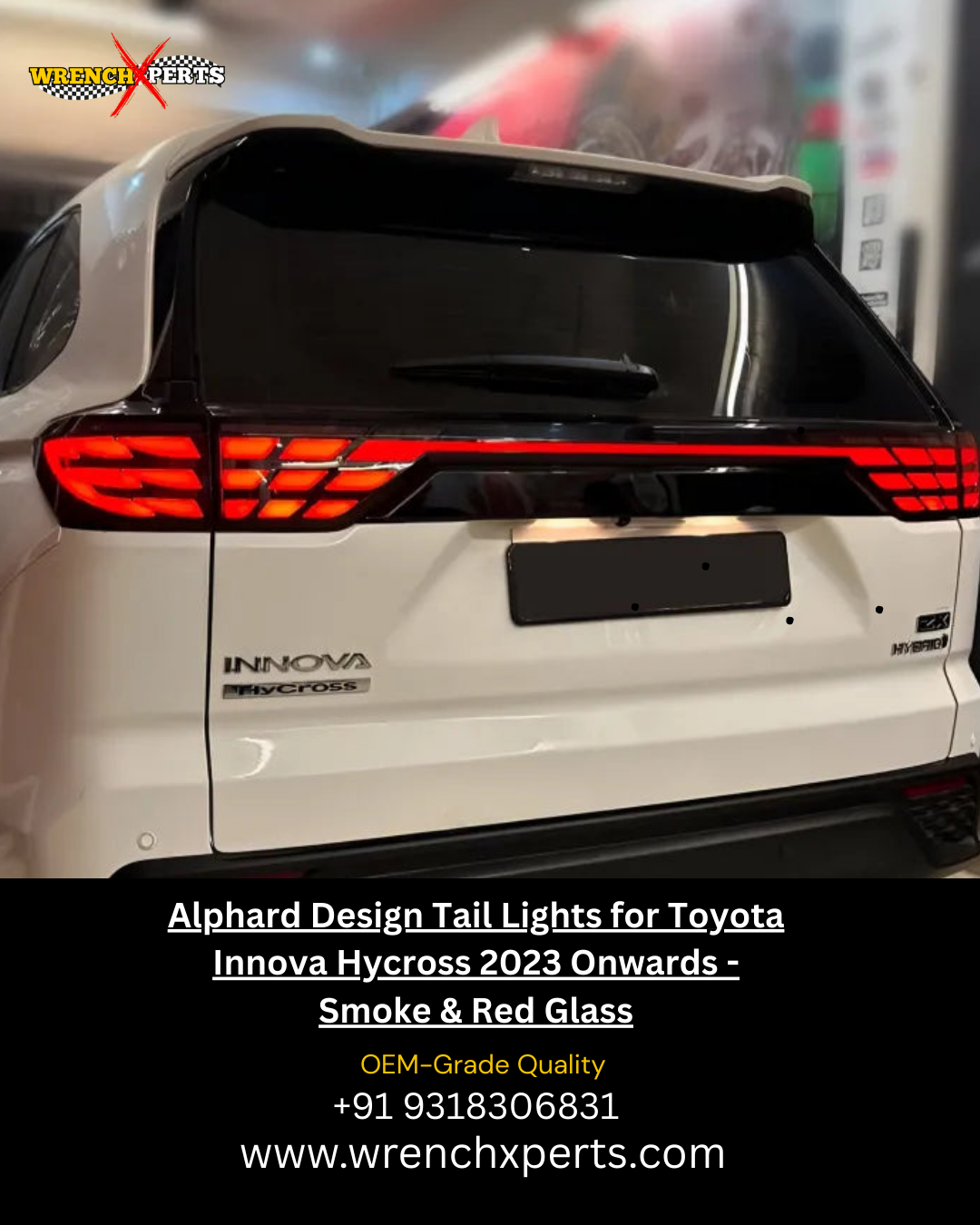 Alphard Design Tail Lights for Toyota Innova Hycross 2023 Onwards - Smoke & Red Glass
