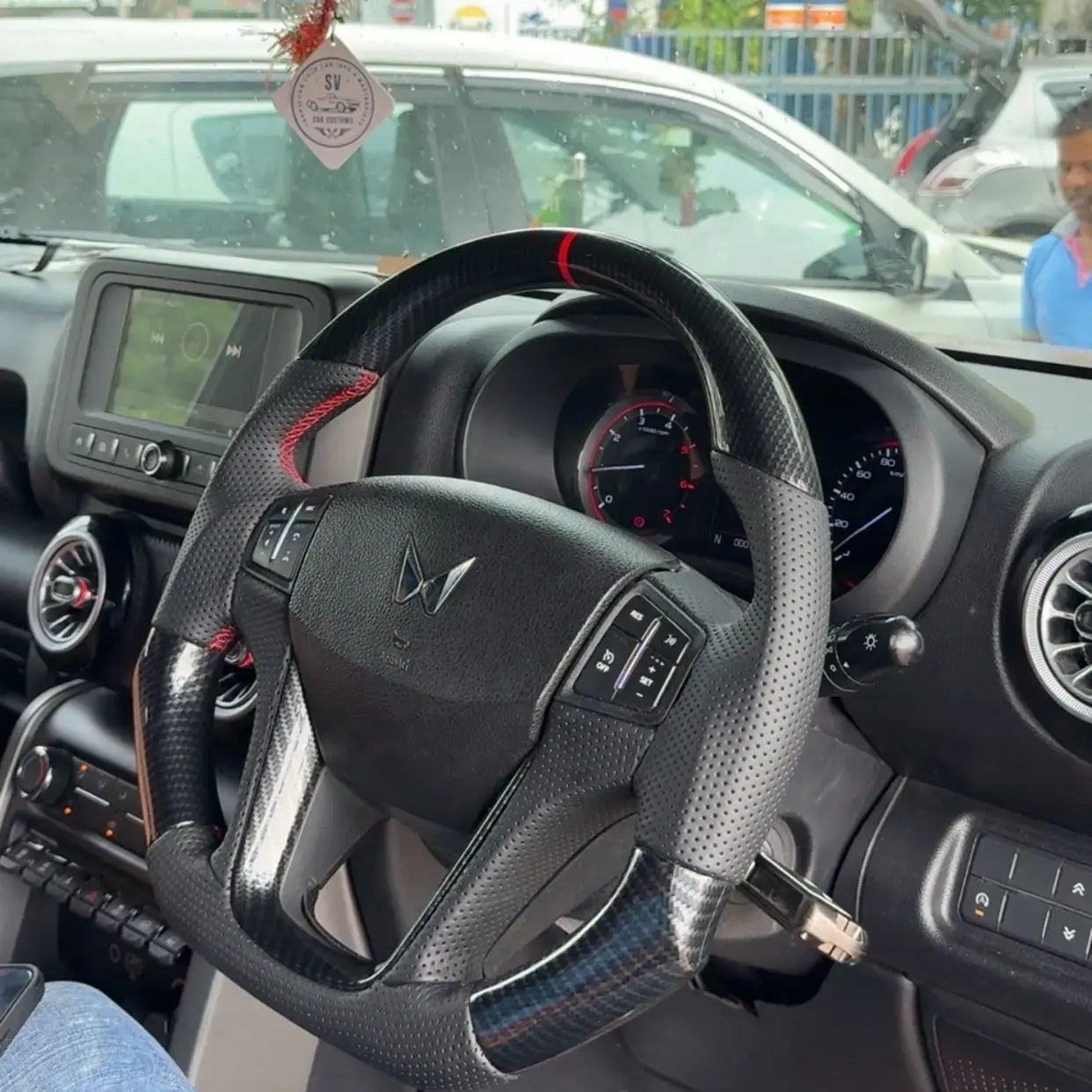 Mahindra Thar Carbon Finish Steering Wheel | Enhances Sporty interior Aesthetics