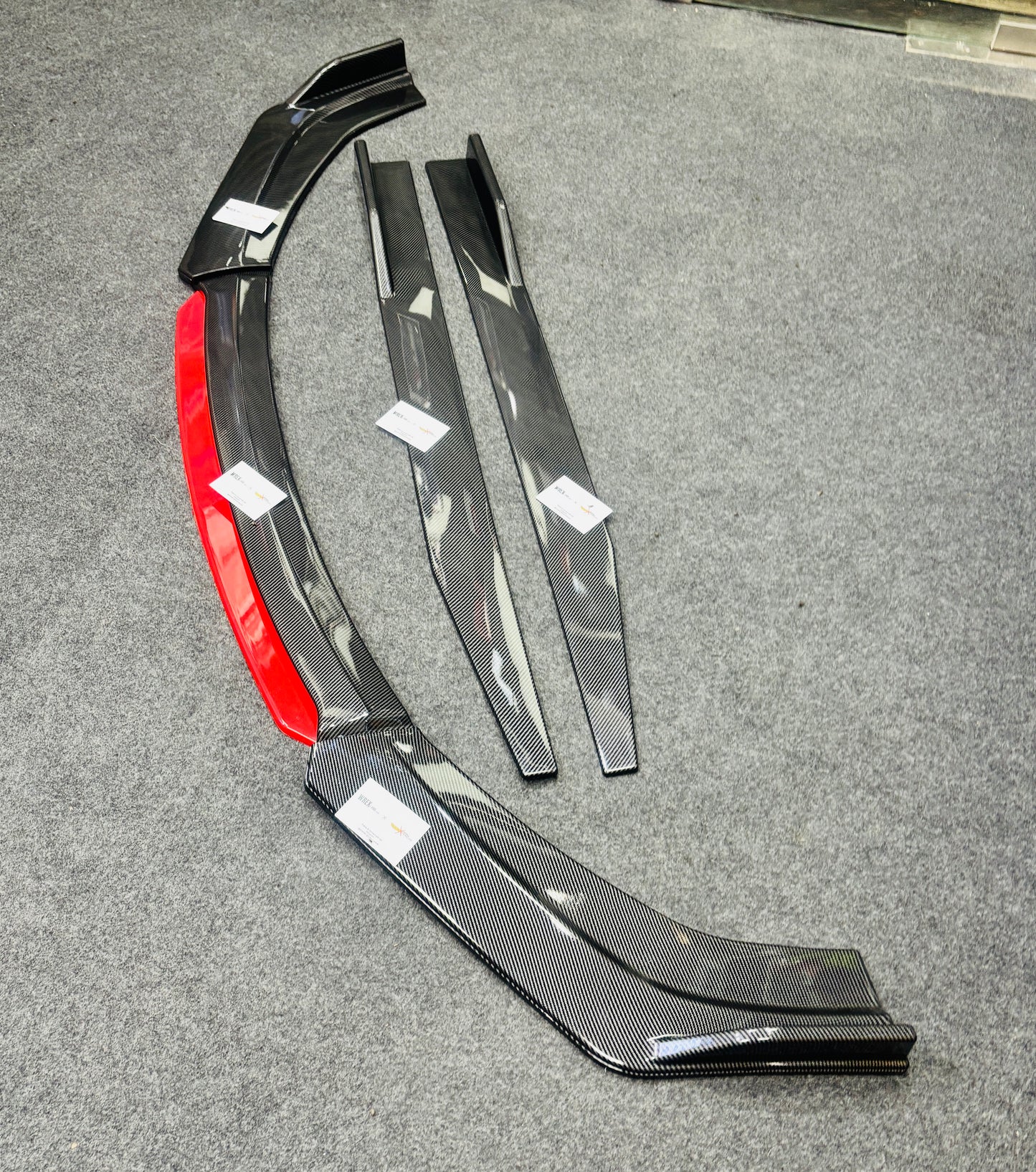 Universal 6 Pc Red Front Splitters & Side Skirts | Carbonfiber | ABS