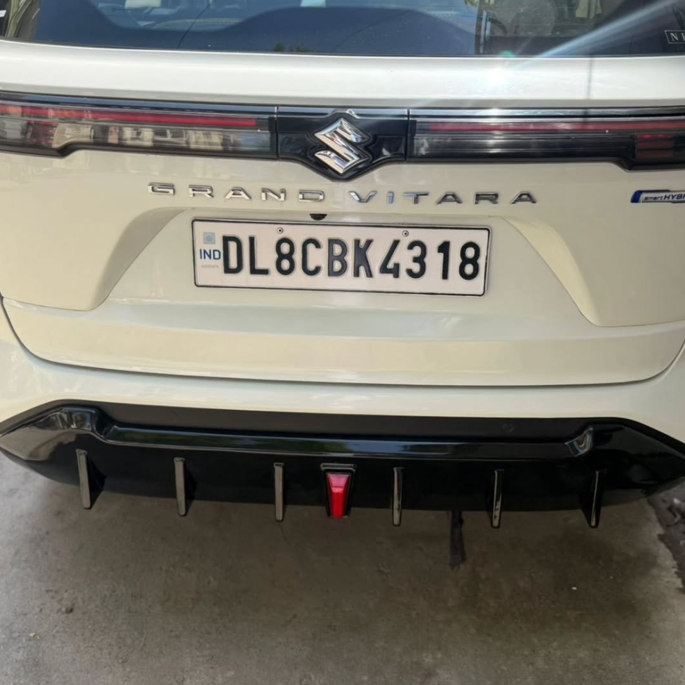 Grand Vitara / Hyryder Rear Diffuser with F1 LED Light | Sporty Bumper Lip Splitter | Premium Aftermarket Body Kit Upgrade