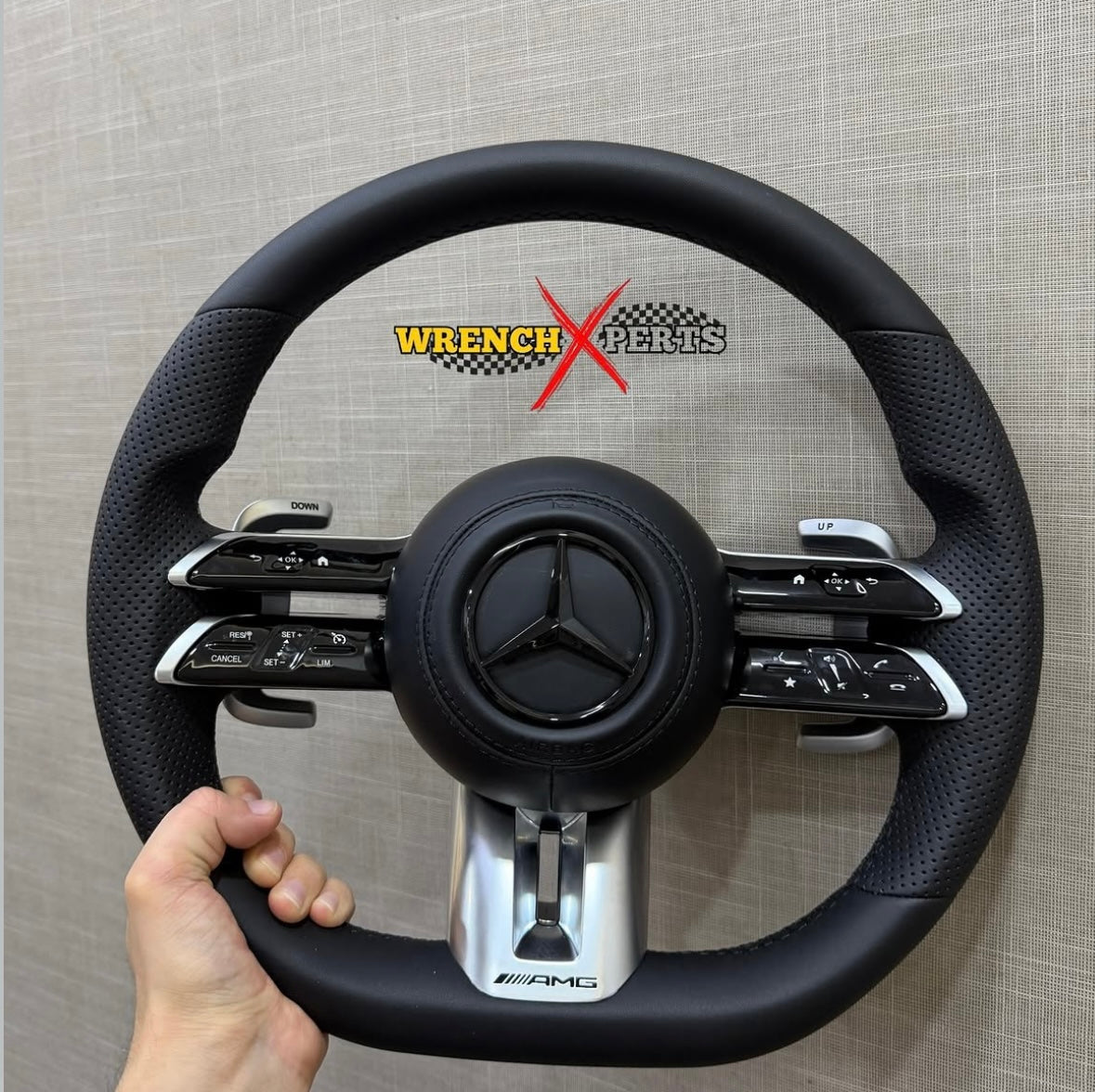 Mercedes AMG Leather Wrapped Steering Wheel with Silver Trim | Flat Bottom | Premium Interior Upgrade |  @wrenchxperts