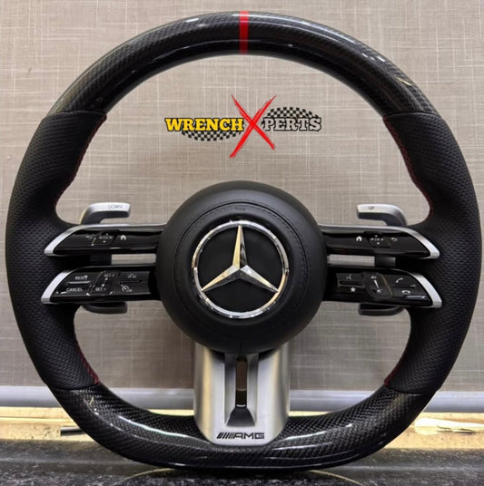Mercedes AMG Carbon Fiber Steering Wheel | Flat Bottom | Premium Interior Upgrade | @wrenchxperts