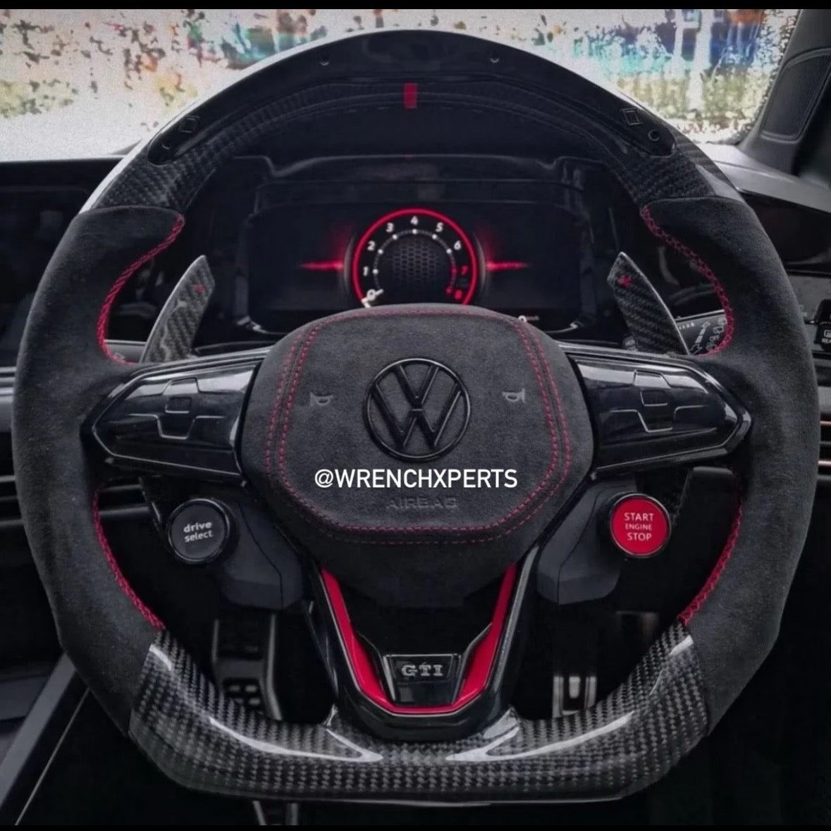 VW Virtus OG Carbon & Alcantara Finish Steering Wheel | with Paddle Shifters & Start Button