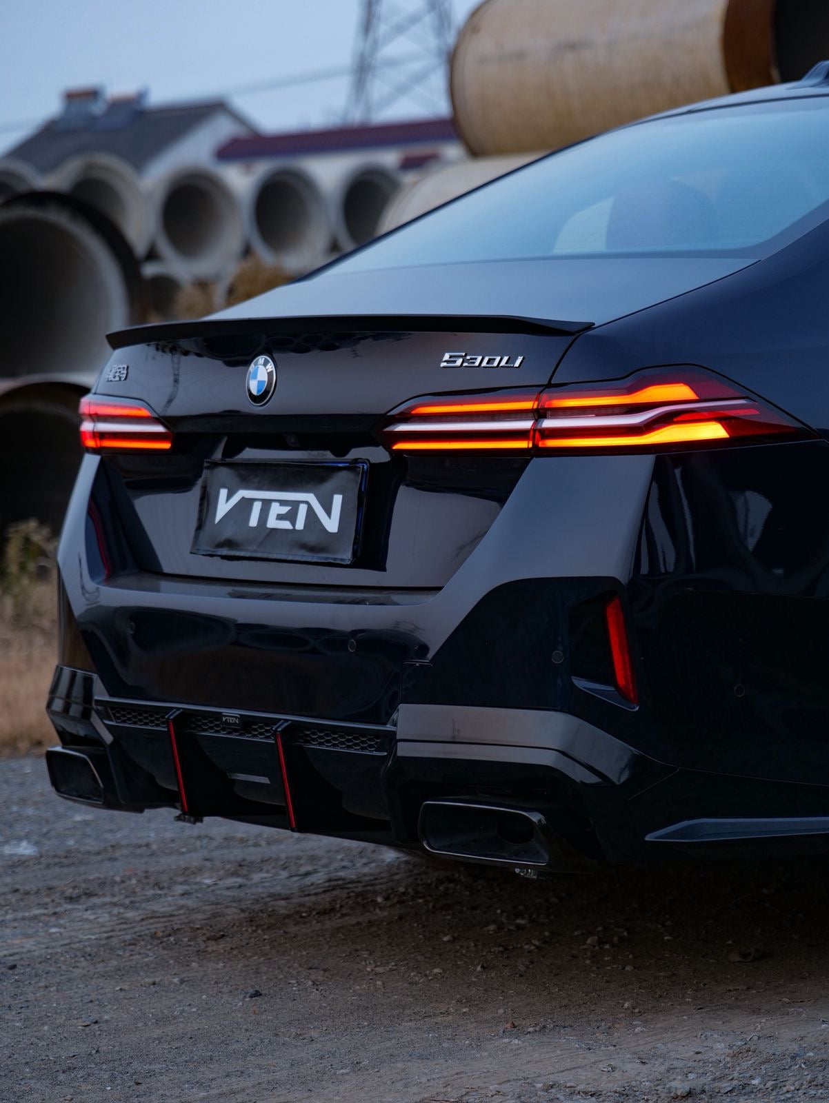 BMW 5 Series G60 2024+ V Ten Vten Style Rear Diffuser with LED Light | Premium Aftermarket Bumper Lip Splitter Skirt Trim CC-10145