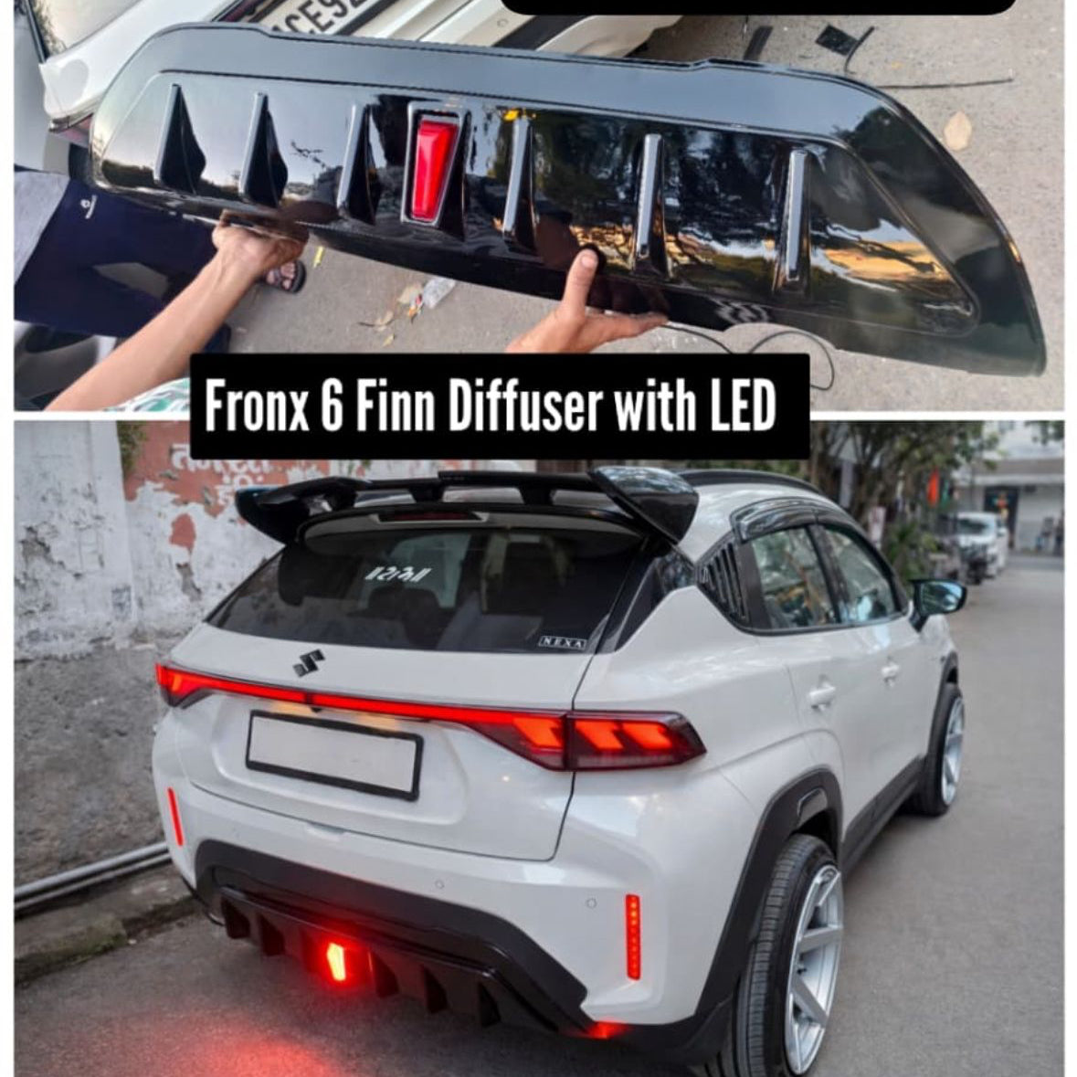 Suzuki Fronx Rear 6 Fin Diffuser with F1 LED Light | Sporty Rear Bumper Diffuser for Fronx