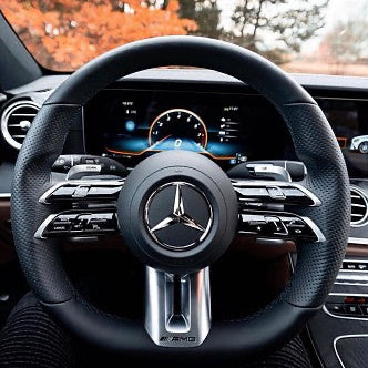 Mercedes AMG Leather Wrapped Steering Wheel with Silver Trim | Flat Bottom | Premium Interior Upgrade |  @wrenchxperts
