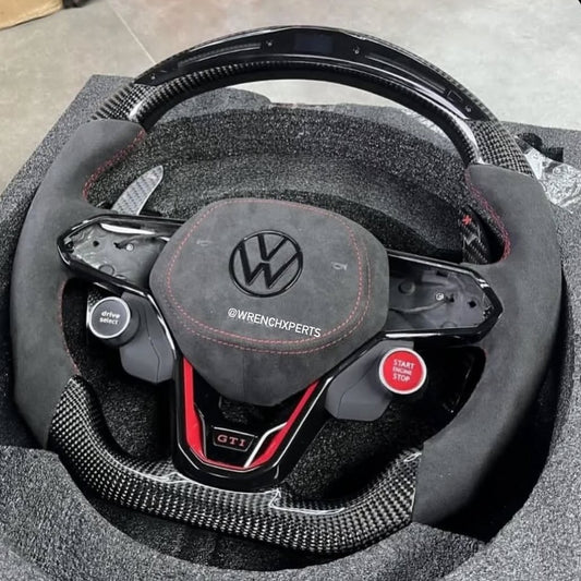 VW Virtus OG Carbon & Alcantara Finish Steering Wheel | with Paddle Shifters & Start Button