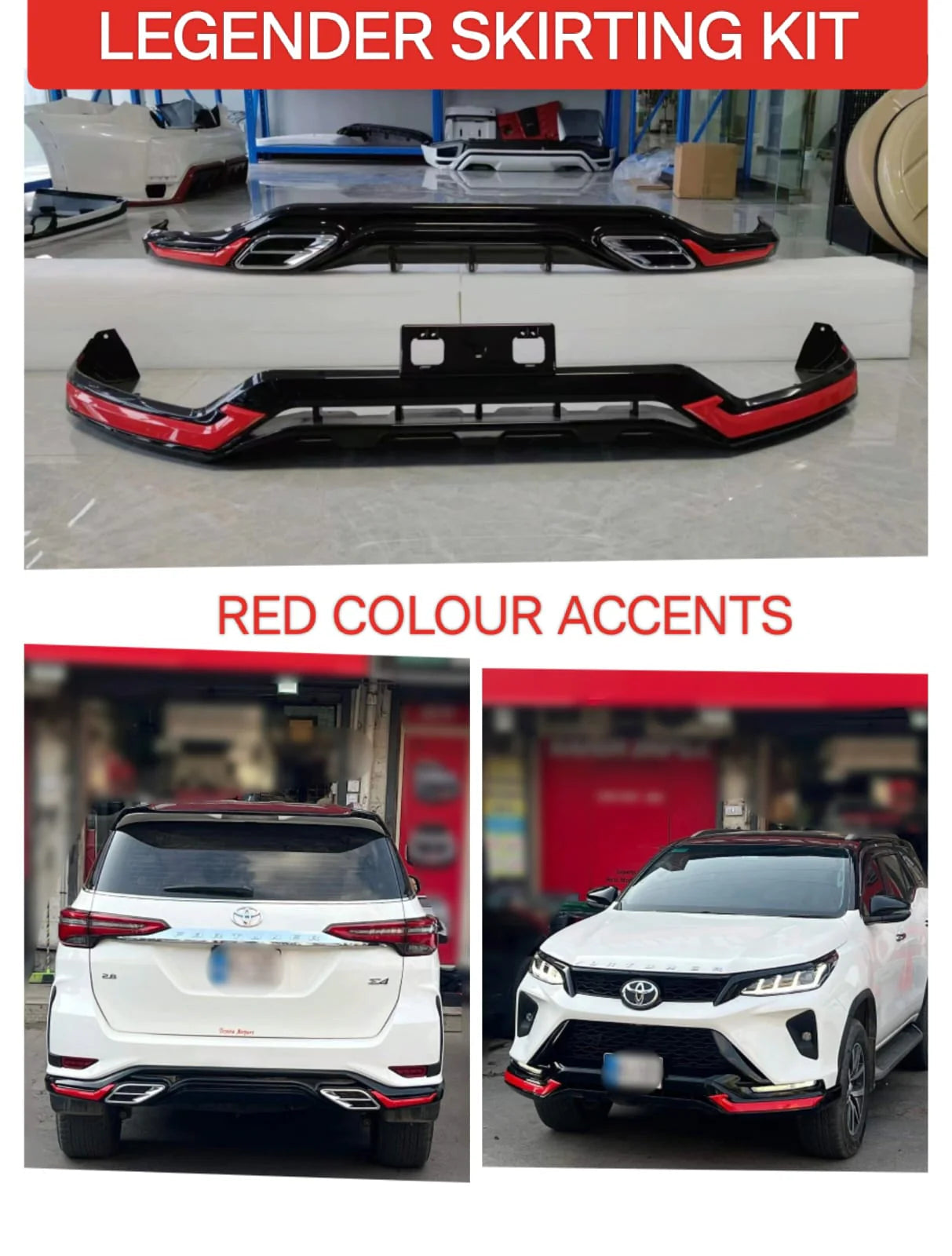 Toyota Fortuner 2021 F&R Skirting Red (Legender)