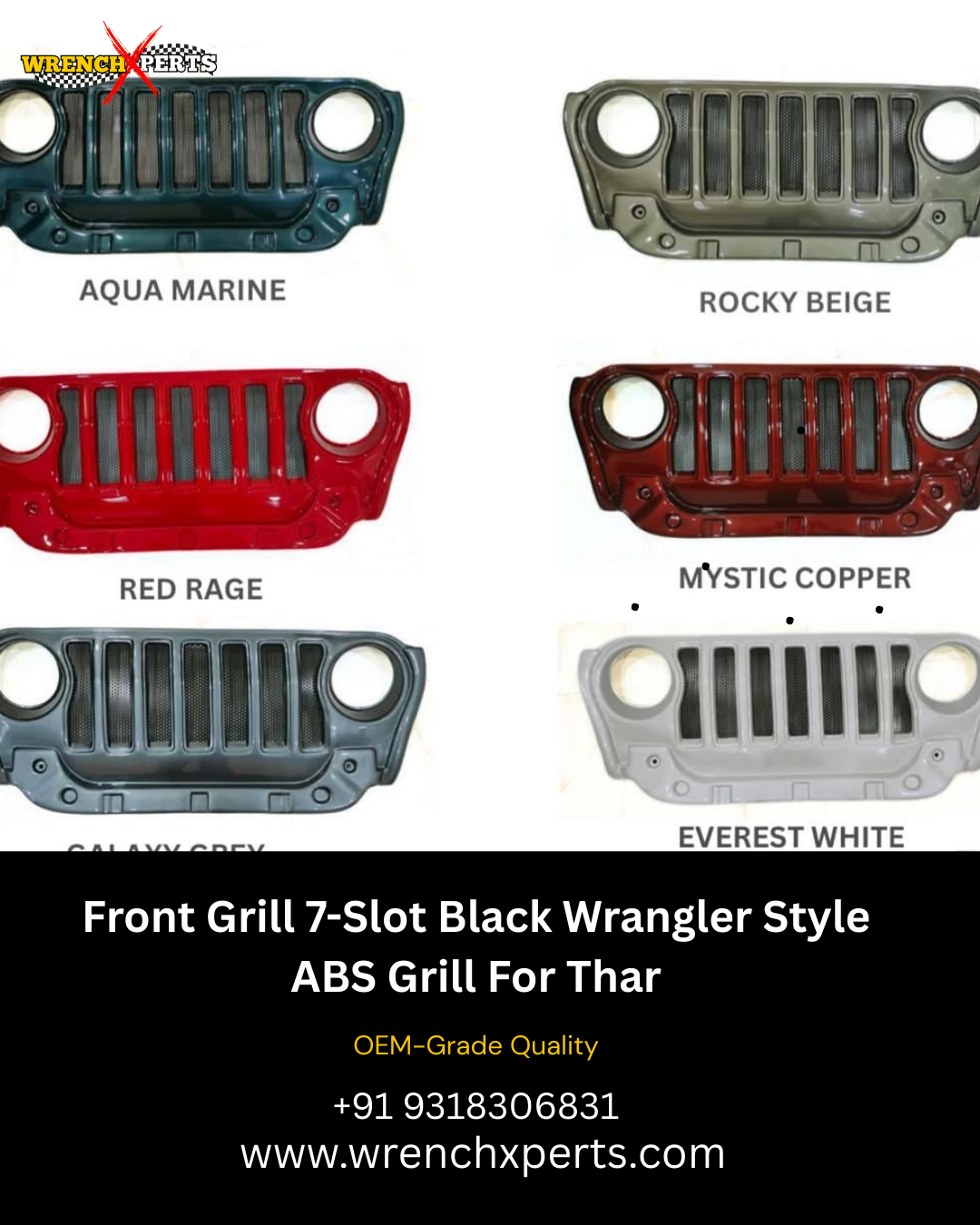 Thar Front Grill 7 Slot Black Wrangler Style ABS Grill