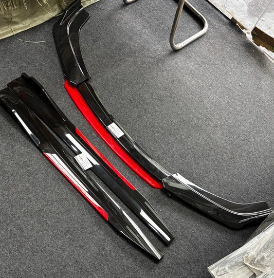Universal Front 6 Piece Splitter Kit with Red Accents & Side Splitters | Sporty Body Kit Upgrade
