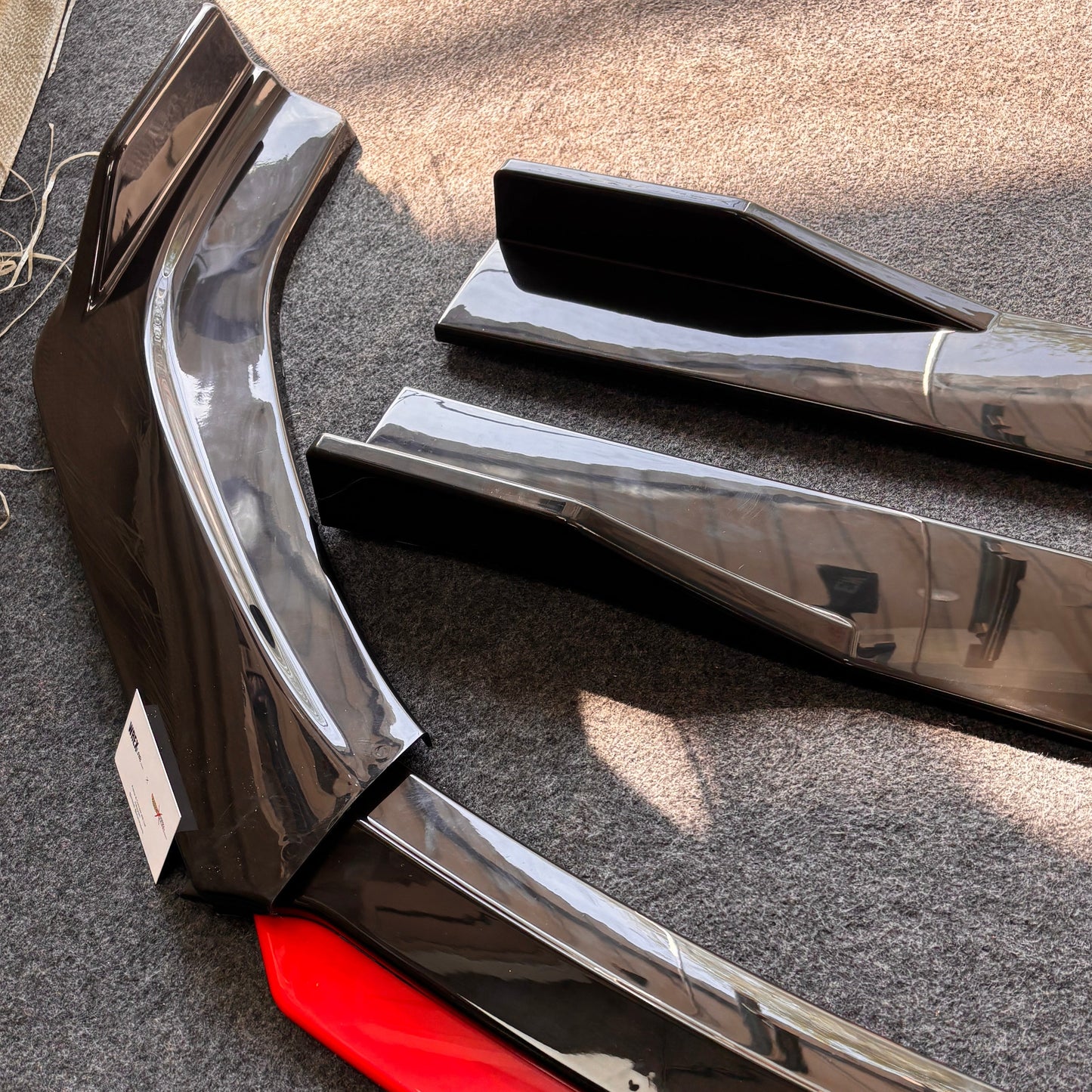 Universal 6 Pc Front Splitters and Side Skirts | Gloss Black with Red Lip
