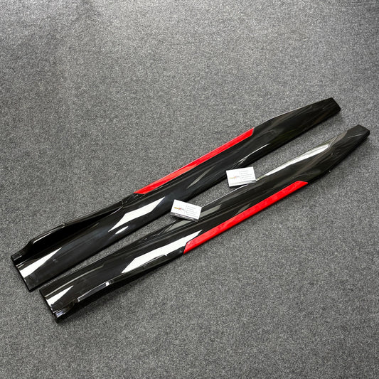 120CM Universal Car Side Skirts with Red Stripe | Sporty Body Kit Extension Lip for All Cars