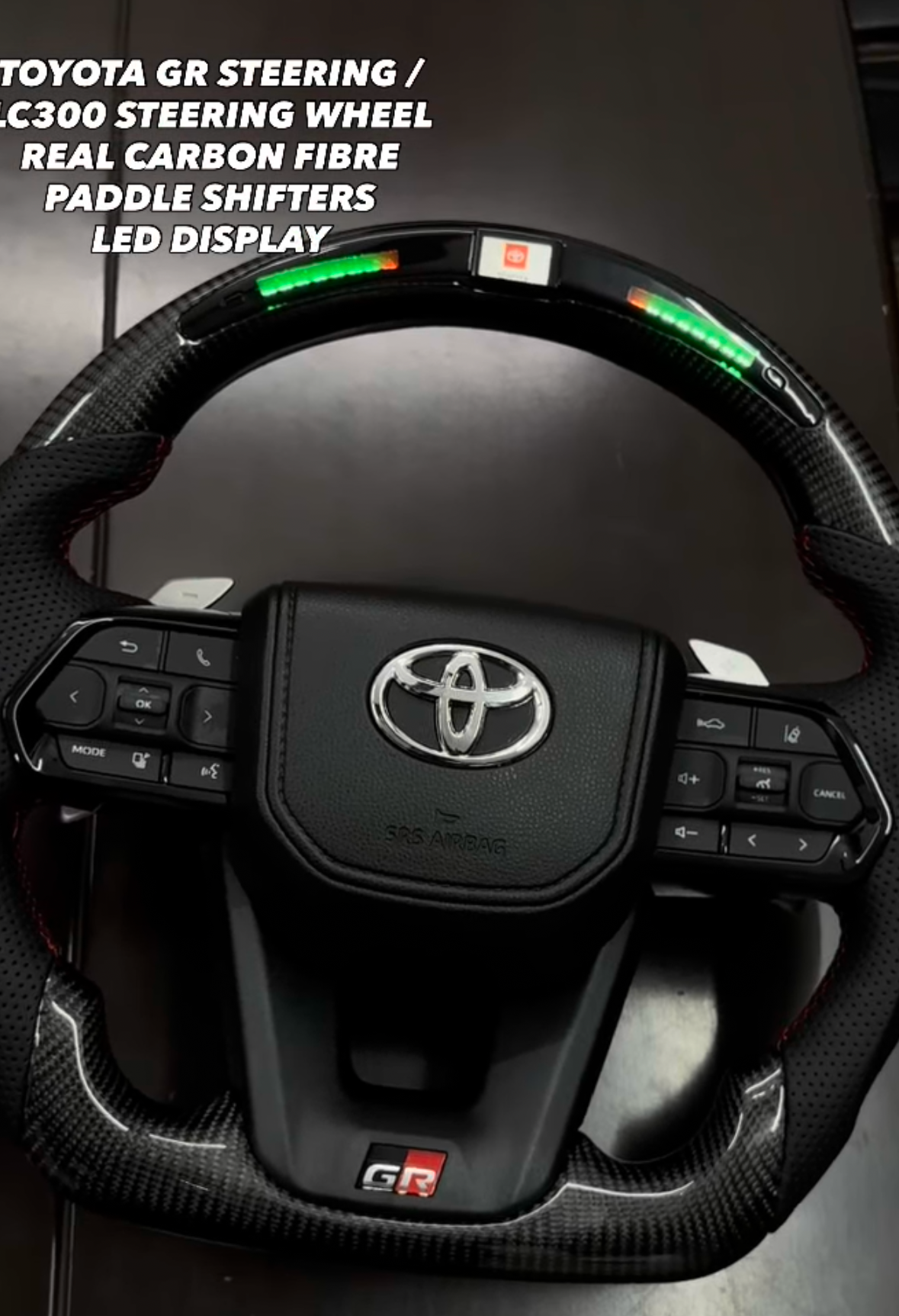 Toyota LC300 / Fortuner / Hilux GR Carbon Fiber Steering Wheel with Rev Indicator LED Display