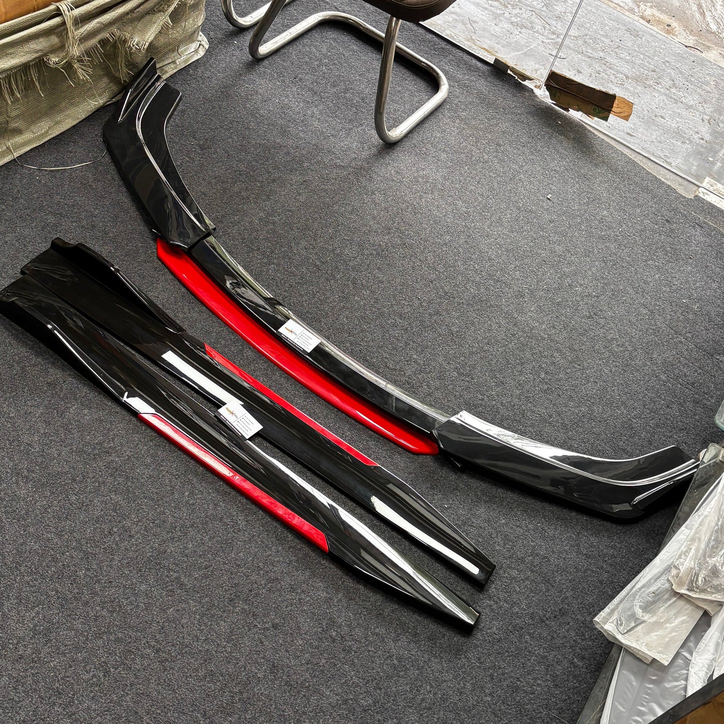 Universal Front 6 Piece Splitter Kit with Red Accents & Side Splitters | Sporty Body Kit Upgrade