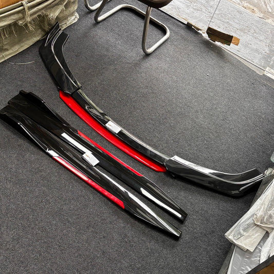 Universal Front 6 Piece Splitter Kit with Red Accents & Side Splitters | Sporty Body Kit Upgrade