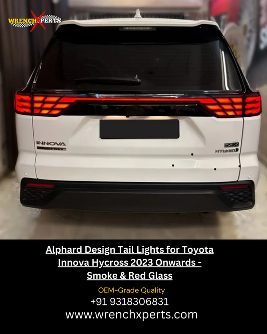 Alphard Design Tail Lights for Toyota Innova Hycross 2023 Onwards - Smoke & Red Glass