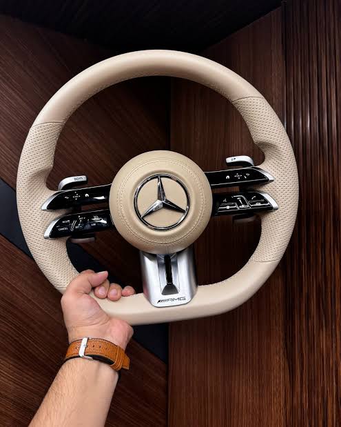 Mercedes AMG Cream Leather Wrapped Steering Wheel | Flat Bottom | Luxury Interior Upgrade| @wrenchxperts
