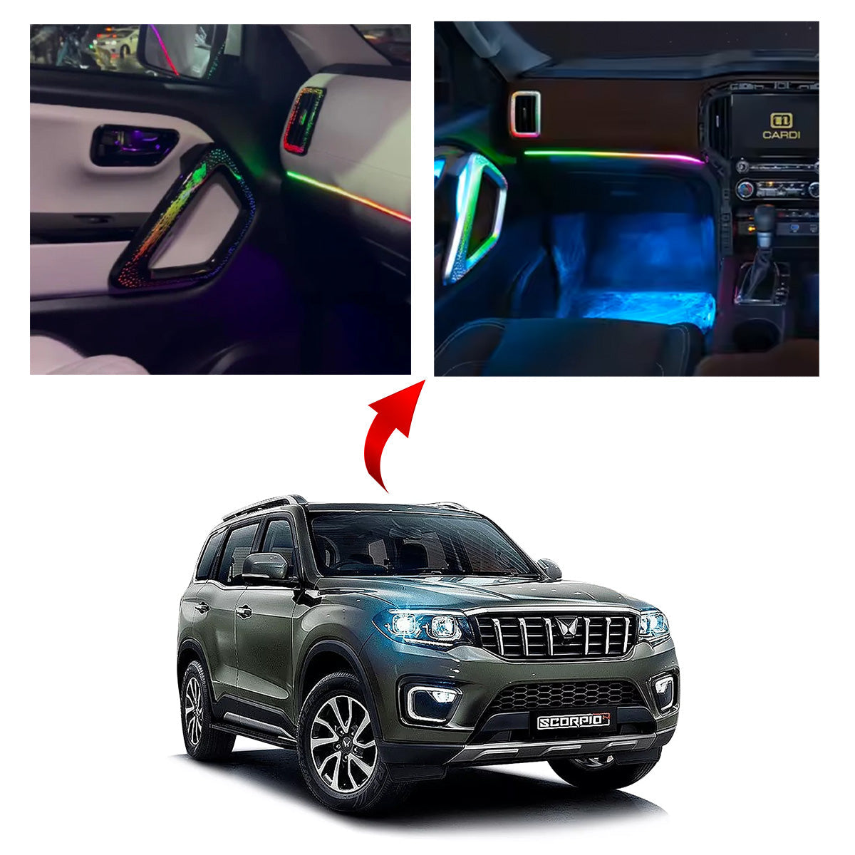 CARDI K4 OEM Ambient Lights With Black Panel For Mahindra Scorpio N 2022 Onwards - 18 Pieces