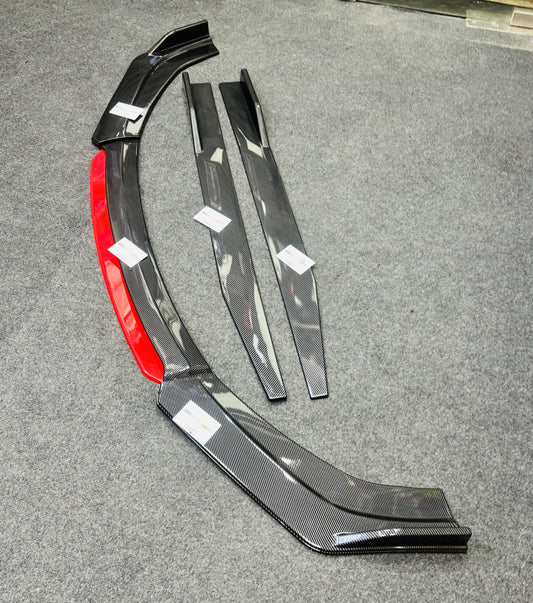 Universal 6 Pc Red Front Splitters & Side Skirts | Carbonfiber | ABS