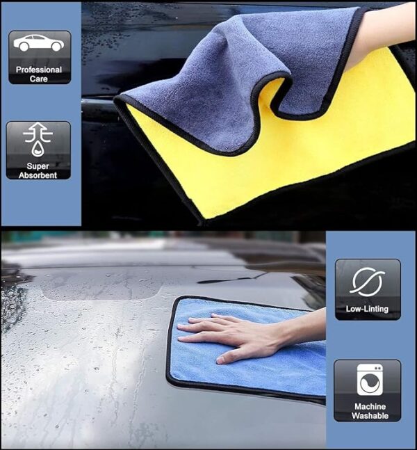 Heavy Microfiber Cloth for Car Cleaning and Detailing, Double Sided, Extra Thick Plush Microfiber Cloth, Lint-Free, 800 GSM  (PACK OF 3) - Image 2