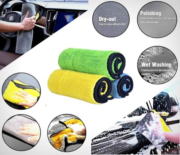 Heavy Microfiber Cloth for Car Cleaning and Detailing, Double Sided, Extra Thick Plush Microfiber Cloth, Lint-Free, 800 GSM  (PACK OF 3) - Image 4